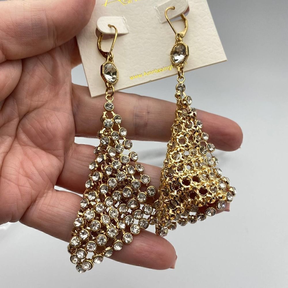 Amrita Singh Crystal Gold Drop Earring - Picture 7 of 9